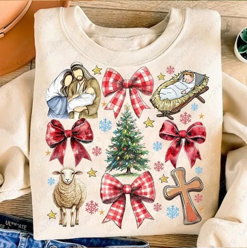 Coquette Jesus Christmas Pullovers Baby Jesus
