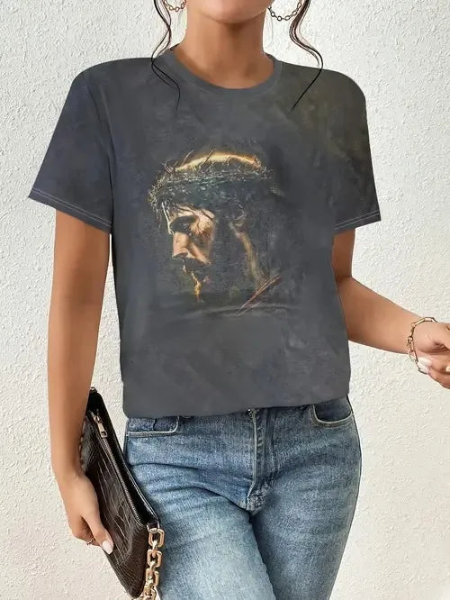 Fashion Leopard Jesus 3D Print T-Shirts Women