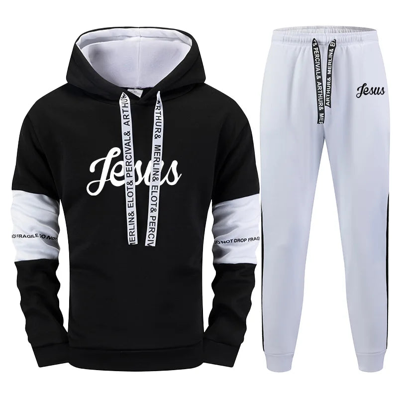 Jesus Printed Men's Tracksuit Hoodies Sweatpants