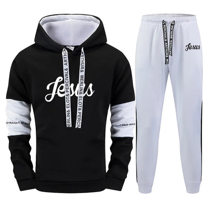 Jesus Printed Men's Tracksuit Hoodies Sweatpants