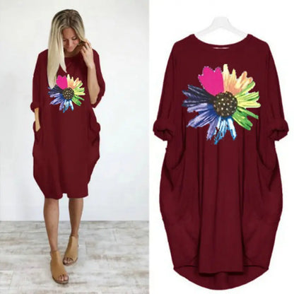 Women's Loose  Long Sleeved Summer Plus Size Dress Autumn  Winter  Joke T-shirt Summer O Neck Short Sleeve Graphic T Shirts