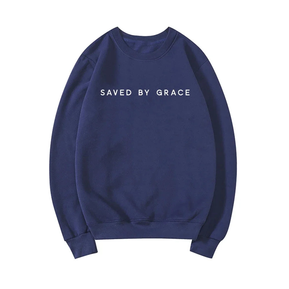 Saved By Grace Sweatshirt Christian Crewneck Sweatshirts