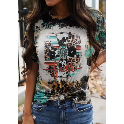 New Jesus Cross Leopard 3D Print T-shirt Women