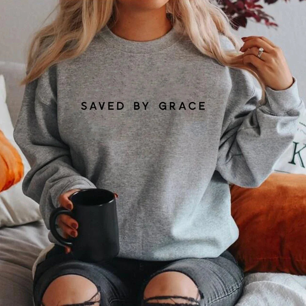 Saved By Grace Sweatshirt Christian Crewneck Sweatshirts