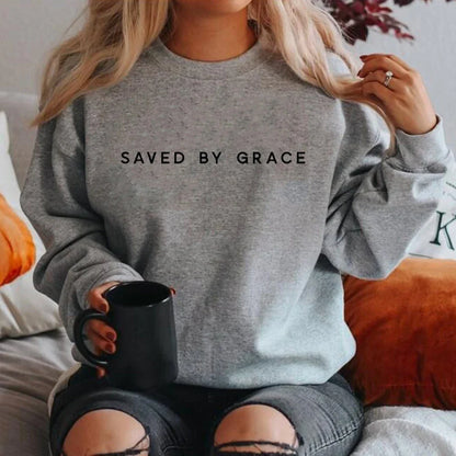 Saved By Grace Sweatshirt Christian Crewneck Sweatshirts