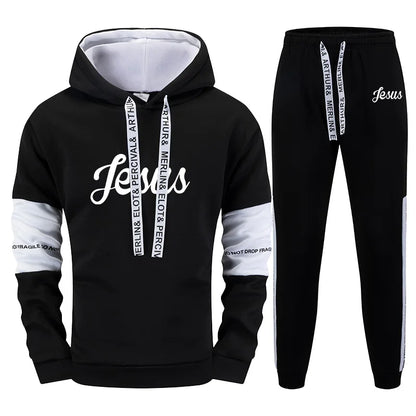Jesus Printed Men's Tracksuit Hoodies Sweatpants