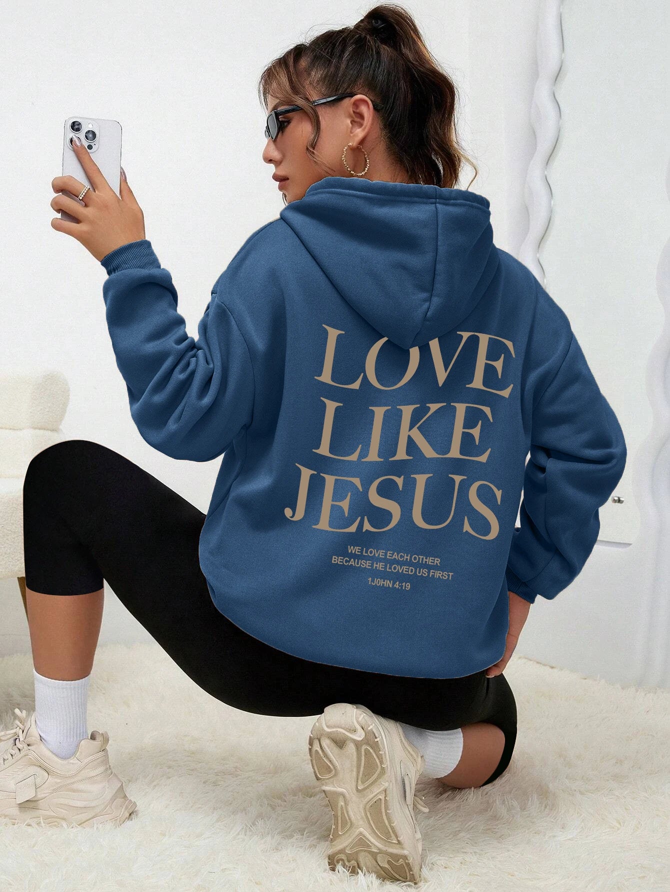 Love Like Jesus Simple Letter Printed Hoodie