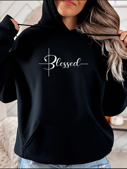 Blessed Hoodie Christian Cross Print Women's