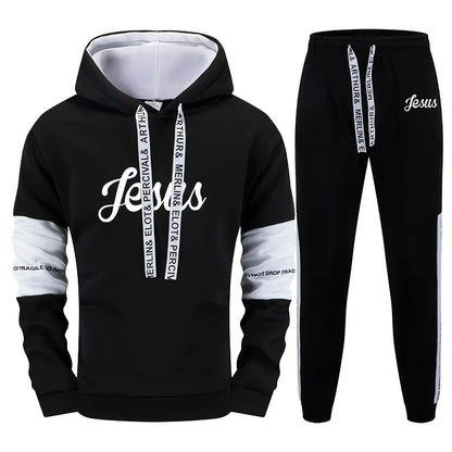 Jesus Printed Men's Tracksuit Hoodies Sweatpants