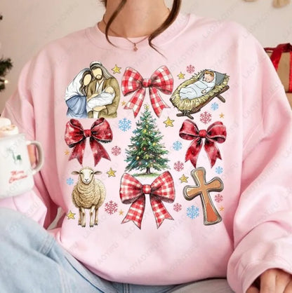 Coquette Jesus Christmas Pullovers Baby Jesus