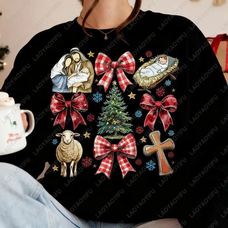 Coquette Jesus Christmas Pullovers Baby Jesus