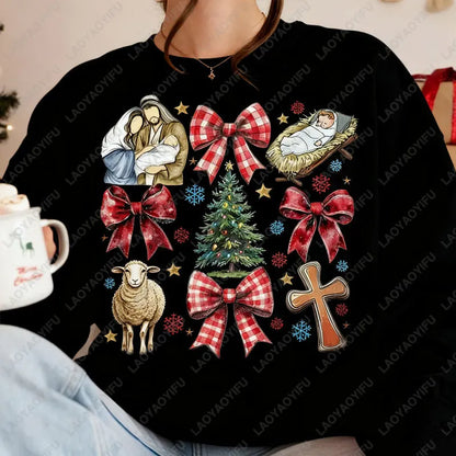 Coquette Jesus Christmas Pullovers Baby Jesus