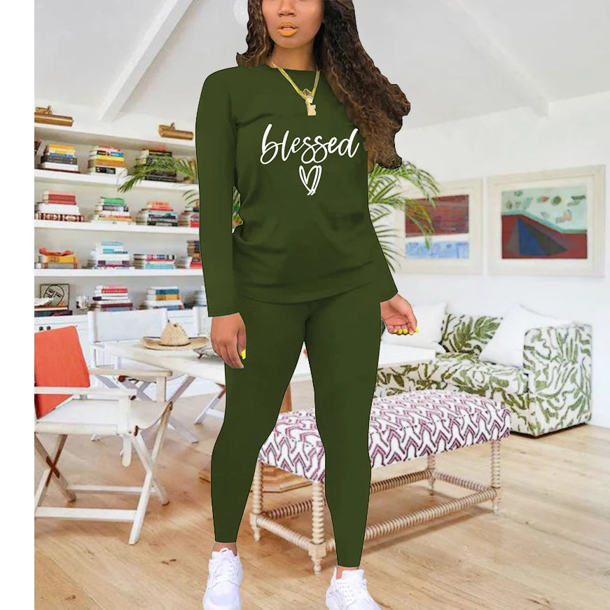 T-shirt and tight pants sportswear two-piece set