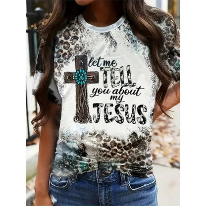 Fashion Leopard Jesus 3D Print T-Shirts Women