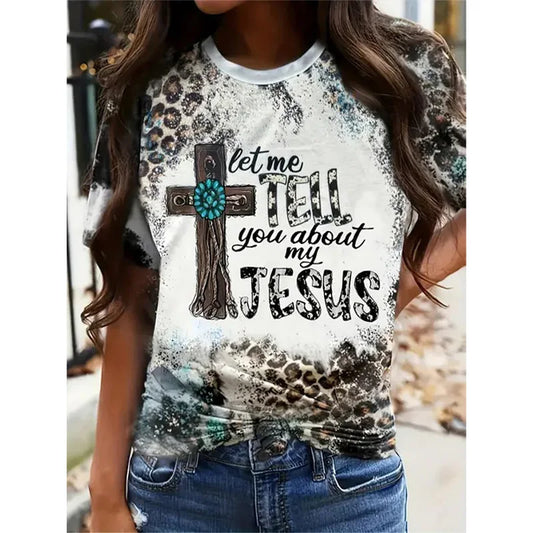 Fashion Leopard Jesus 3D Print T-Shirts Women