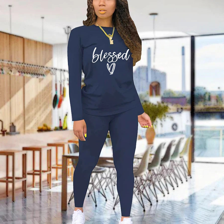 T-shirt and tight pants sportswear two-piece set
