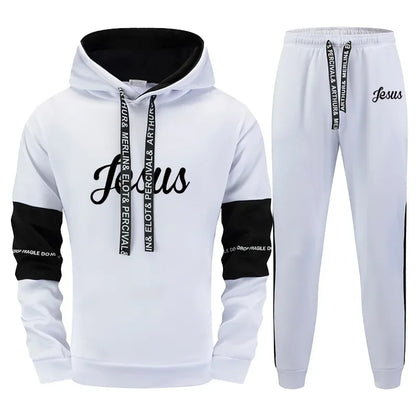 Jesus Printed Men's Tracksuit Hoodies Sweatpants
