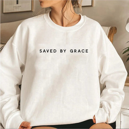Saved By Grace Sweatshirt Christian Crewneck Sweatshirts