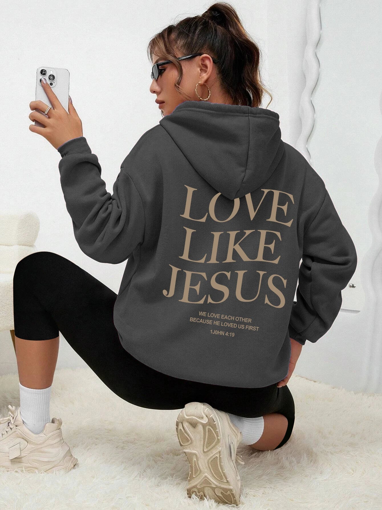 Love Like Jesus Simple Letter Printed Hoodie