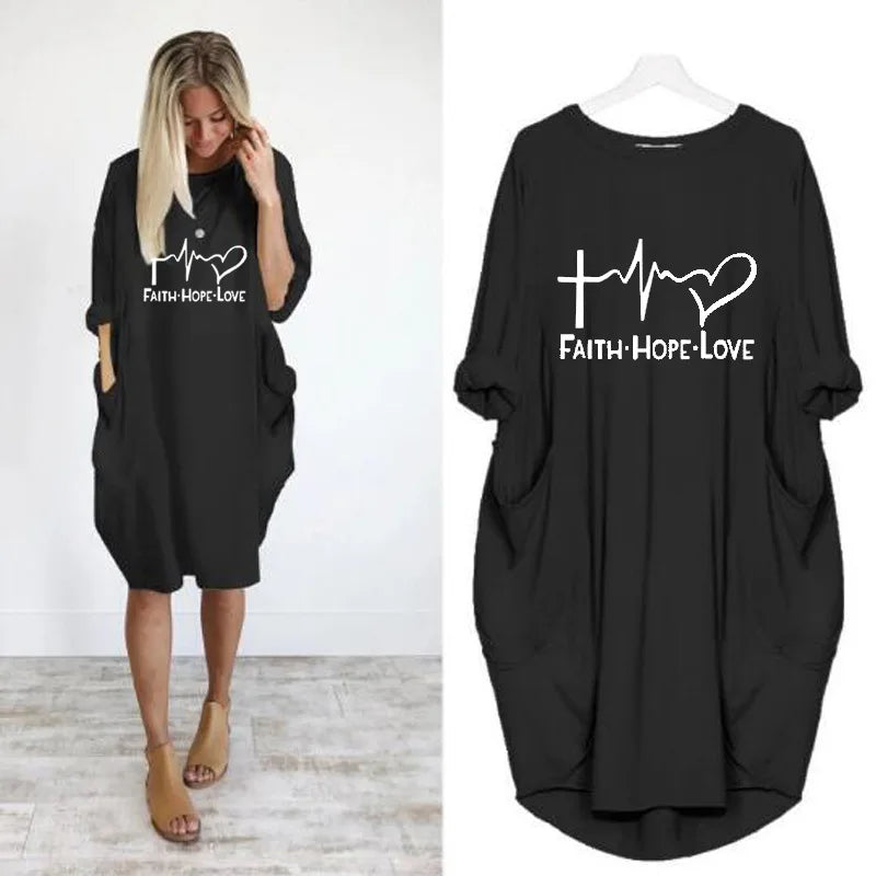 Women's Loose  Long Sleeved Summer Plus Size Dress Autumn  Winter  Joke T-shirt Summer O Neck Short Sleeve Graphic T Shirts