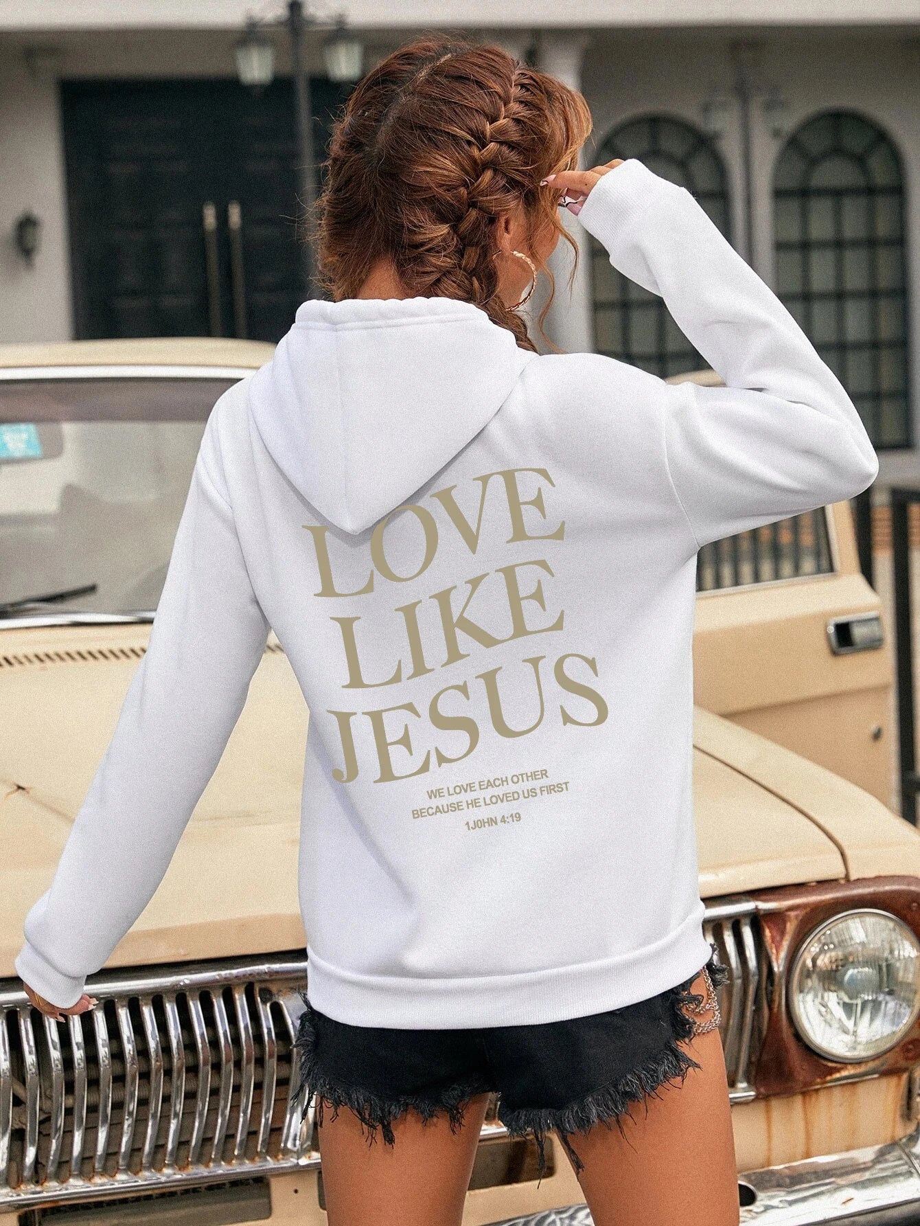 Love Like Jesus Simple Letter Printed Hoodie