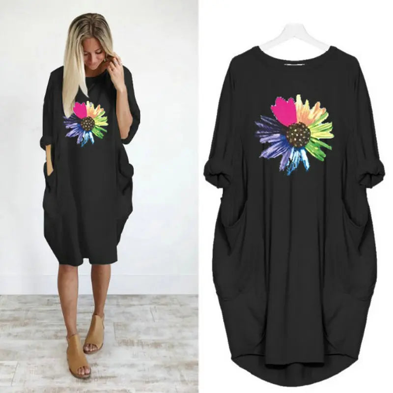 Women's Loose  Long Sleeved Summer Plus Size Dress Autumn  Winter  Joke T-shirt Summer O Neck Short Sleeve Graphic T Shirts