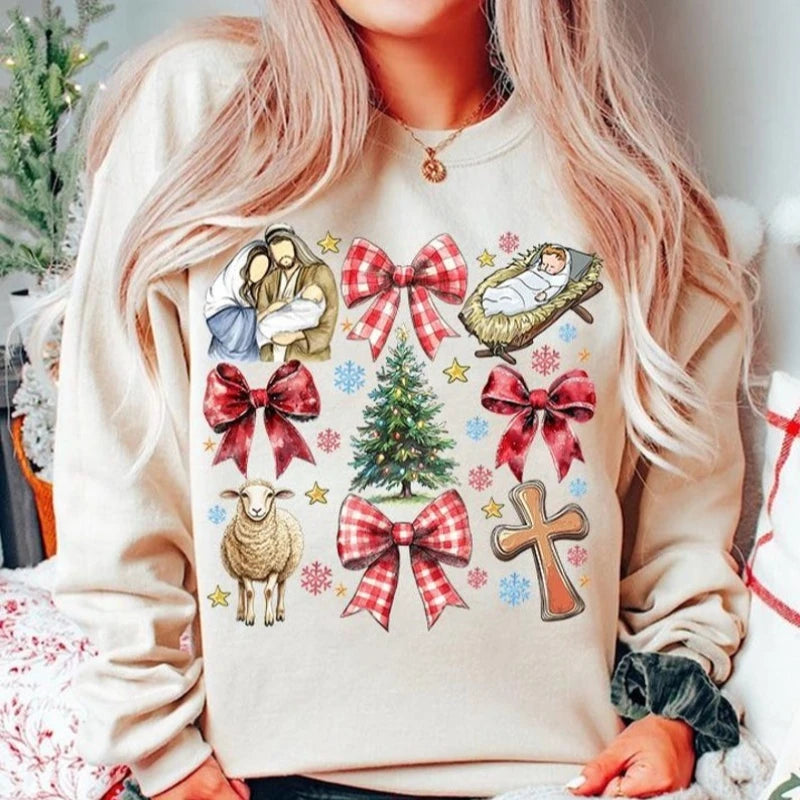 Coquette Jesus Christmas Pullovers Baby Jesus