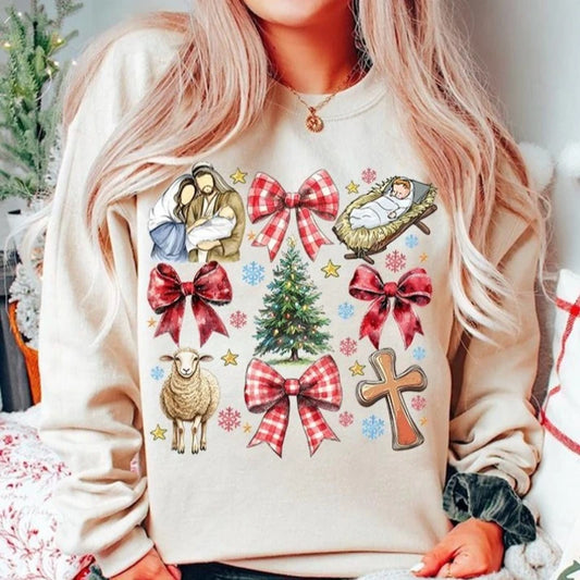 Coquette Jesus Christmas Pullovers Baby Jesus