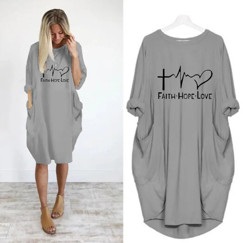 Women's Loose  Long Sleeved Summer Plus Size Dress Autumn  Winter  Joke T-shirt Summer O Neck Short Sleeve Graphic T Shirts