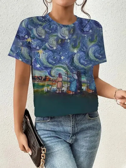 Fashion Leopard Jesus 3D Print T-Shirts Women