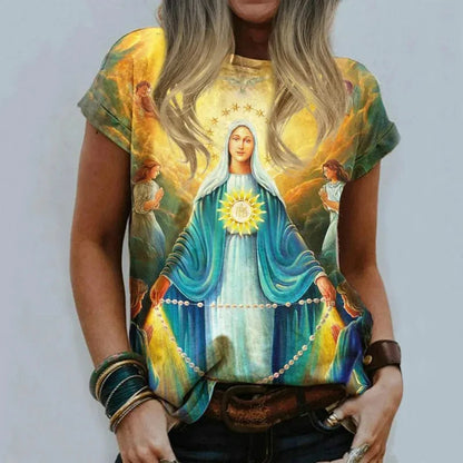 Ladies T Shirt Virgin Mary Casual Harajuku