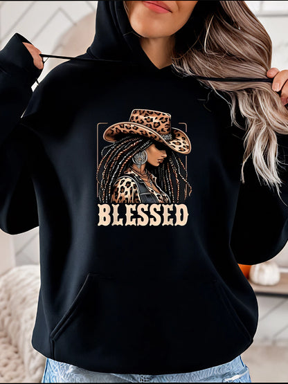 Women's Hoodie Blessed Cowgirl Leopard Print