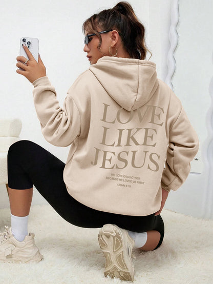 Love Like Jesus Simple Letter Printed Hoodie