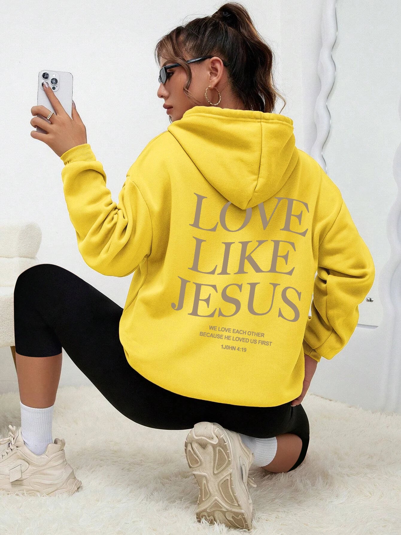 Love Like Jesus Simple Letter Printed Hoodie