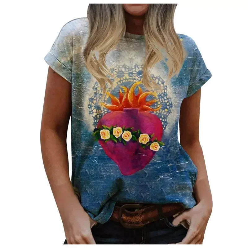 Ladies T Shirt Virgin Mary Casual Harajuku