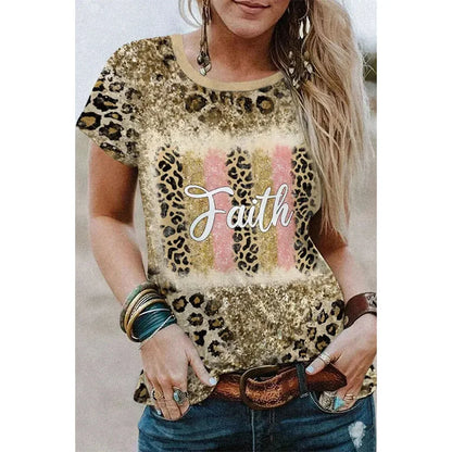 New Jesus Cross Leopard 3D Print T-shirt Women