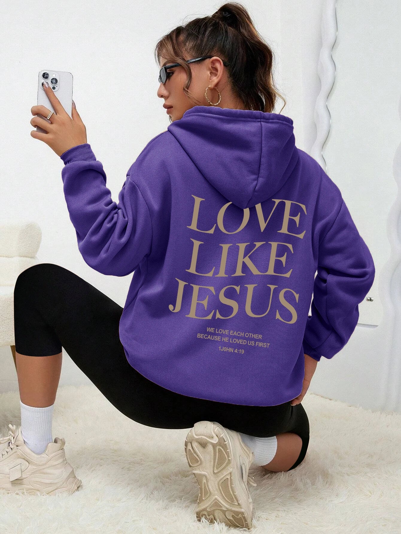 Love Like Jesus Simple Letter Printed Hoodie
