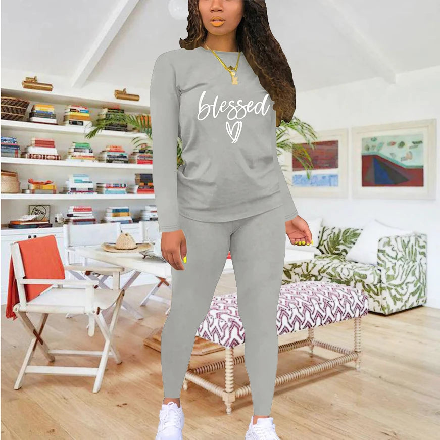 T-shirt and tight pants sportswear two-piece set