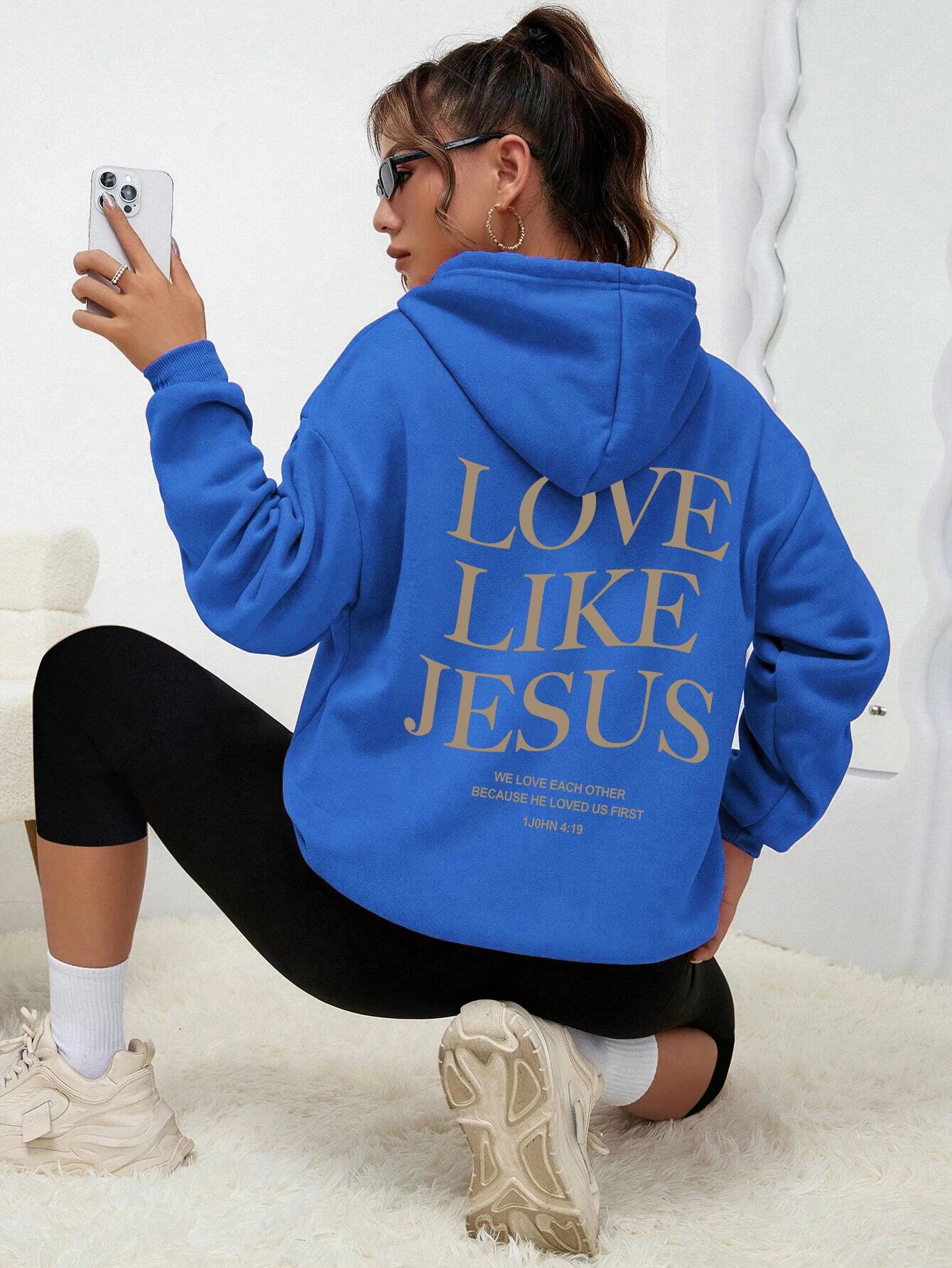 Love Like Jesus Simple Letter Printed Hoodie