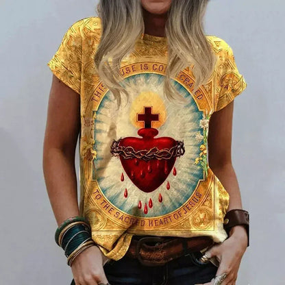 Ladies T Shirt Virgin Mary Casual Harajuku