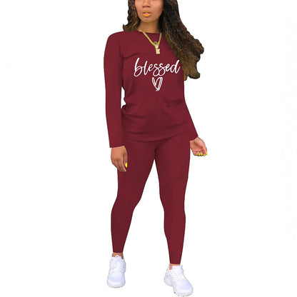 T-shirt and tight pants sportswear two-piece set