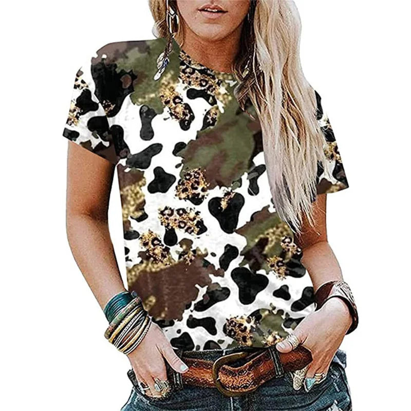 New Jesus Cross Leopard 3D Print T-shirt Women