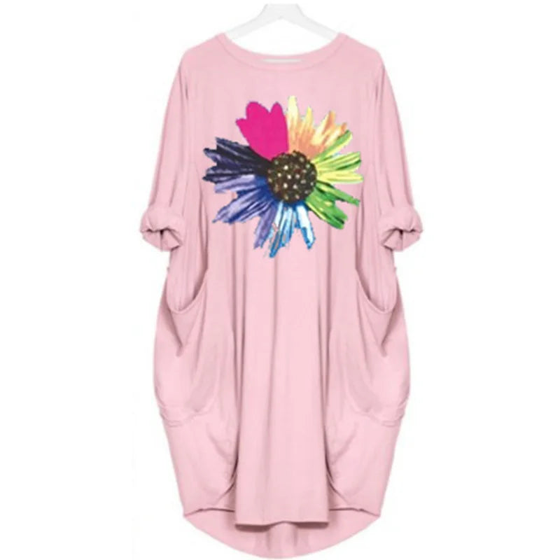 Women's Loose  Long Sleeved Summer Plus Size Dress Autumn  Winter  Joke T-shirt Summer O Neck Short Sleeve Graphic T Shirts