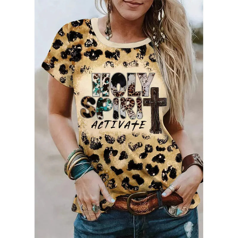 New Jesus Cross Leopard 3D Print T-shirt Women