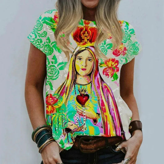Ladies T Shirt Virgin Mary Casual Harajuku