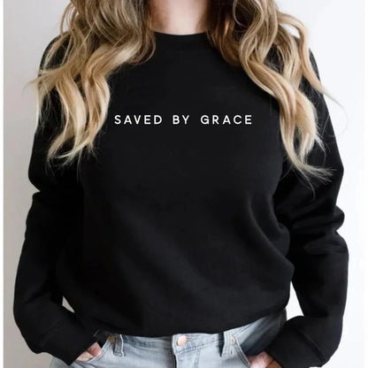 Saved By Grace Sweatshirt Christian Crewneck Sweatshirts
