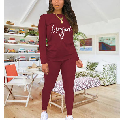 T-shirt and tight pants sportswear two-piece set