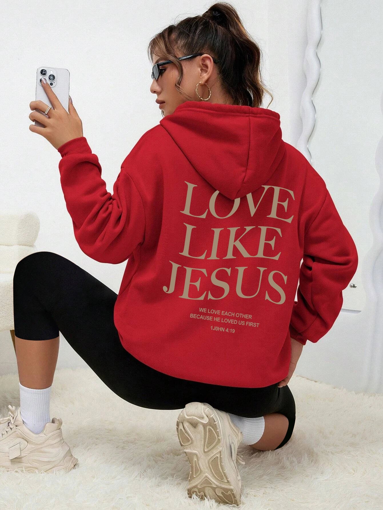 Love Like Jesus Simple Letter Printed Hoodie